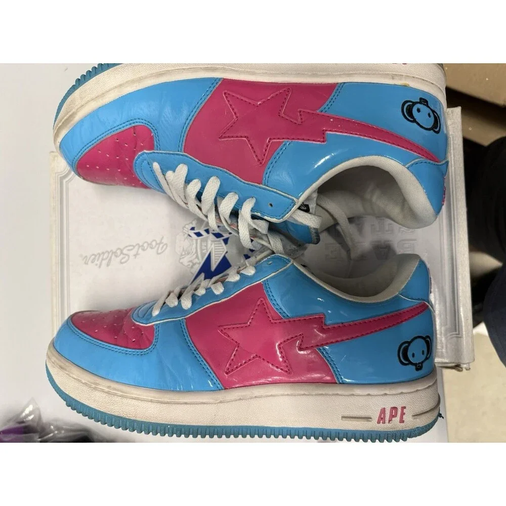 A Bathing Ape Bapesta FS 001 BAPE Patent Leather  Blue Pink Elephant Size 9.5